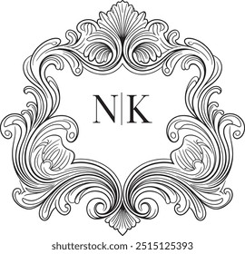 Hochzeit Monogramm Wappen Design. Vintage Hochzeit Monogramm Design. NK Hochzeit Initial.