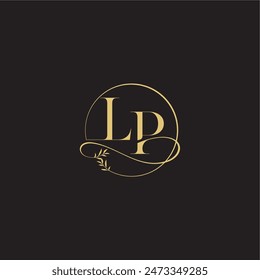 círculo de diseño de monograma de boda y estilo orgánico LP carta de concepto de lujo