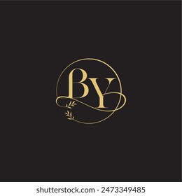 círculo de diseño de monograma de boda y estilo orgánico BY carta de concepto de lujo