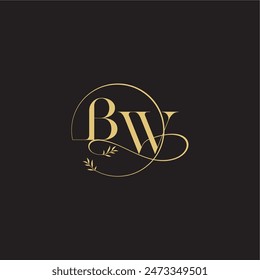 círculo de diseño de monograma de boda y estilo orgánico BW carta de concepto de lujo