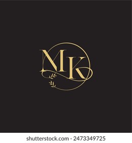 wedding monogram design circle and organic style MK luxury concept letter