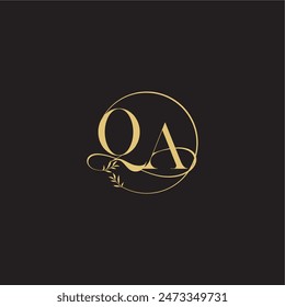 círculo de diseño de monograma de boda y estilo orgánico QA carta de concepto de lujo