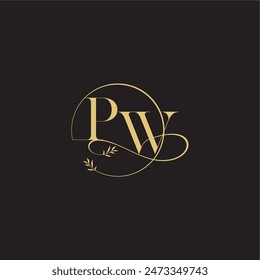 wedding monogram design circle and organic style PW luxury concept letter