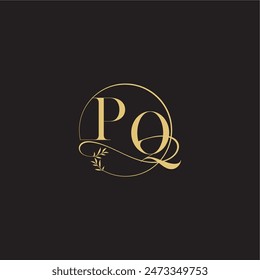 círculo de diseño de monograma de boda y estilo orgánico PQ carta de concepto de lujo