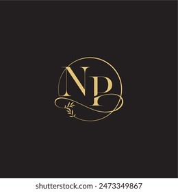 círculo de diseño de monograma de boda y estilo orgánico NP carta de concepto de lujo