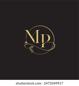 wedding monogram design circle and organic style MP luxury concept letter