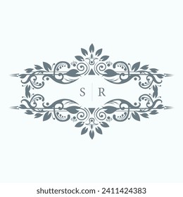 Wedding monogram design with SR initials. Intricate border design with SR initials. Custom wedding monogram crest design in vector