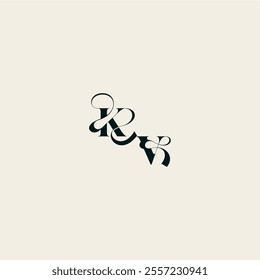 wedding monogram elegant VK bold and hairline initial letter fancy curve logo