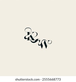 wedding monogram elegant WK bold and hairline initial letter fancy curve logo