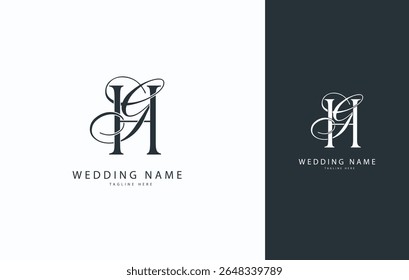 Logotipo inicial da letra do monograma do casamento GH, HG