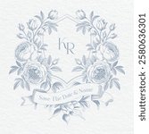 Wedding monogram with KR initials. Rose Floral monogram crest design. Elegant wedding crest design.