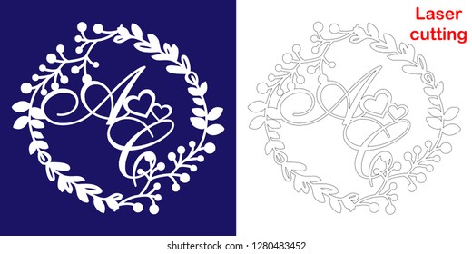 Wedding monogram for laser cutting. A C initials of the wedding decorative logo in a floral frame. The perfect gift for your wedding day.