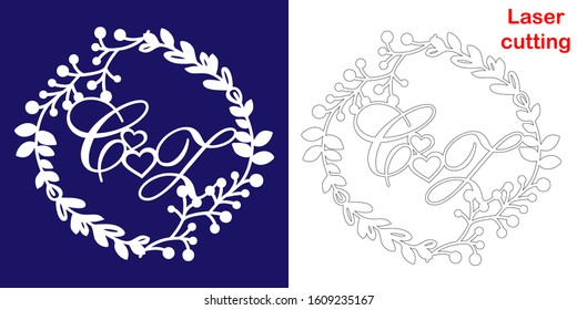 Wedding monogram for laser cutting. C Z initials of the wedding decorative logo in a floral frame. The perfect gift for your wedding day