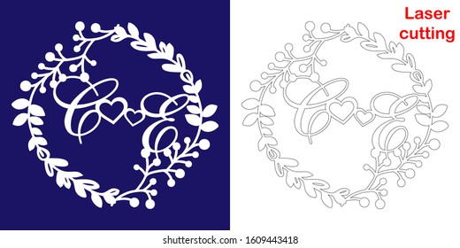 Wedding monogram for laser cutting. C E initials of the wedding decorative logo in a floral frame. The perfect gift for your wedding day
