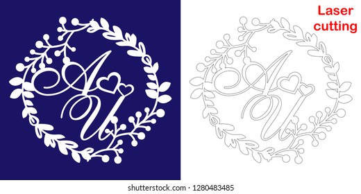 Wedding monogram for laser cutting. A U initials of the wedding decorative logo in a floral frame. The perfect gift for your wedding day.