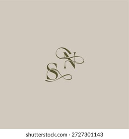 wedding monogram logo initial in luxurious logomark concept SN feminine elegant style design letter