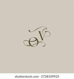 Logotipo del monograma de la boda inicial en el concepto lujoso del logotipo OV letra elegante femenina del diseño del estilo
