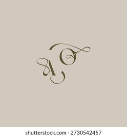 Logotipo del monograma de la boda inicial en el concepto lujoso de la marca de la insignia Carta elegante femenina del diseño del estilo del AO