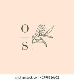 Wedding Monogram   Logo and Olive Branch in Modern Minimal Liner Style  Vector Floral template for Invitation Cards  Save the Date  Botanical rustic illustration
