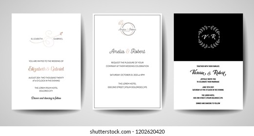 Wedding monogram logos collection, hand drawn modern minimalistic and floral templates for Invitation cards, Save the Date, elegant identity for restaurant, boutique, cafe in vector