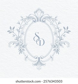 Wedding monogram with SD initials Design. Floral monogram crest design. Vintage elegant wedding crest design.