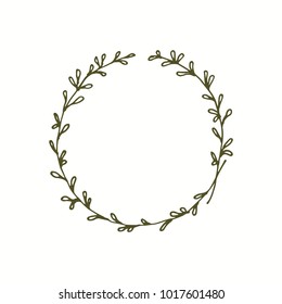 Wedding Monogram Wreath With Line Art  Leaves.