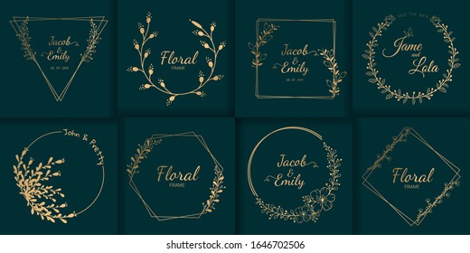 Hochzeitsmonogramme und Blumenrahmen, Design für Einladungen.