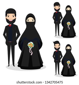 Wedding moslem couple character collection