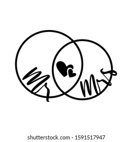 Wedding Mr Mrs vector icon symbol. Marriage rings signs.