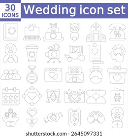  Conjunto de ícones de linha do natcher do casamento