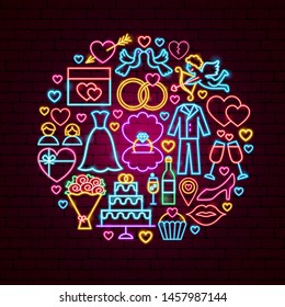 Wedding Neon Concept. Vector Illustration of Love Promotion.