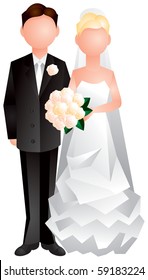 Wedding, Newly-married couple, groom and bride, bouquet of a rose, love, family, happiness, white dress, black suit