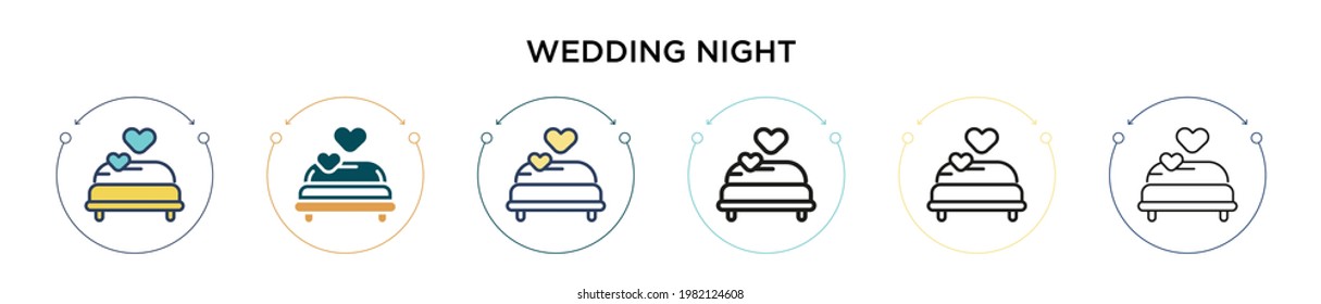 Wedding night icon in filled, thin line, outline and stroke style. Vector illustration of two colored and black wedding night vector icons designs can be used for mobile, ui, web