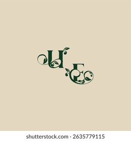 wedding organic logo EU concept of elegant beautifull with monogram and leaf letter