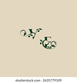 wedding organic logo EV concept of elegant beautifull with monogram and leaf letter