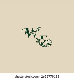 logotipo orgânico de casamento EW conceito de elegante bonito com monograma e letra de folha
