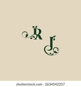 Logotipo orgánico de la boda con el monograma y el concepto de la letra de la hoja de elegante hermoso JR