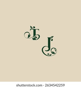 wedding organic logo with monogram and leaf letter concept of elegant beautifull JT