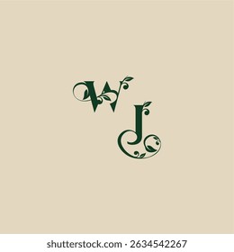 wedding organic logo with monogram and leaf letter concept of elegant beautifull JW