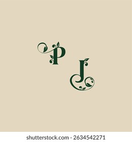 wedding organic logo with monogram and leaf letter concept of elegant beautifull JP