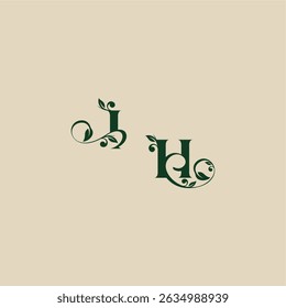 wedding organic logo with monogram and leaf letter concept of elegant beautifull HI