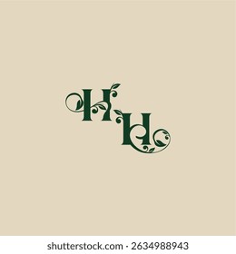 wedding organic logo with monogram and leaf letter concept of elegant beautifull HH