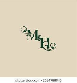 wedding organic logo with monogram and leaf letter concept of elegant beautifull HM