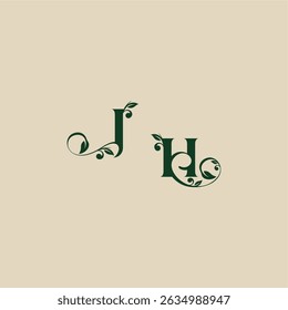 wedding organic logo with monogram and leaf letter concept of elegant beautifull HJ