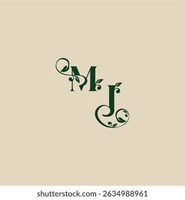 logotipo orgânico de casamento com monograma e conceito de letra de folha de elegante bonito JM