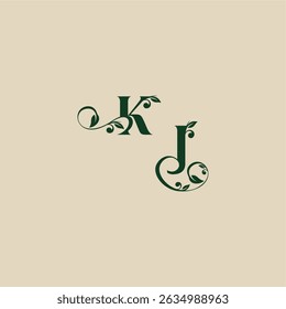 Logotipo orgánico de la boda con el monograma y el concepto de la letra de la hoja de JK hermoso elegante