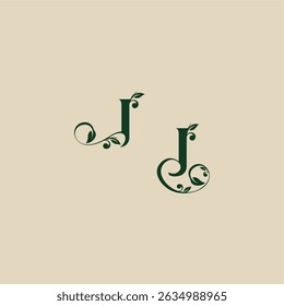 Hochzeit organisches Logo mit Monogramm und Blatt Buchstaben Konzept der eleganten schönen JJ