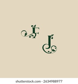 wedding organic logo with monogram and leaf letter concept of elegant beautifull JF