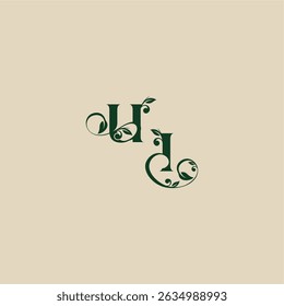 wedding organic logo with monogram and leaf letter concept of elegant beautifull IU