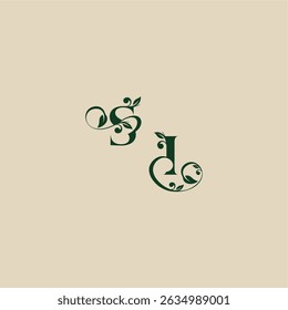 wedding organic logo with monogram and leaf letter concept of elegant beautifull IS